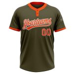 Personalized Olive Orange-White Salute To Service Two-Button Unisex Softball Jersey Team Custom Name and Number
