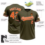Personalized Olive Orange-White Salute To Service Two-Button Unisex Softball Jersey