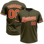 Personalized Olive Orange-White Salute To Service Two-Button Unisex Softball Jersey