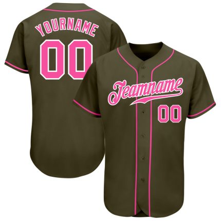 Personalized Olive Pink-White Authentic Salute To Service Baseball Jersey Team Custom Name and Number