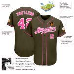 Personalized Olive Pink-White Authentic Salute To Service Baseball Jersey Team Custom Name and Number
