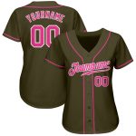 Personalized Olive Pink-White Authentic Salute To Service Baseball Jersey Team Custom Name and Number