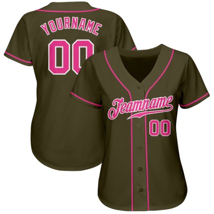 Personalized Olive Pink-White Authentic Salute To Service Baseball Jersey Team Custom Name and Number