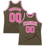 Personalized Olive Pink-White Authentic Throwback Salute To Service Basketball Jersey Team Custom Name and Number