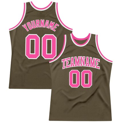 Personalized Olive Pink-White Authentic Throwback Salute To Service Basketball Jersey Team Custom Name and Number