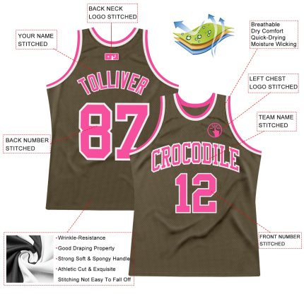 Personalized Olive Pink-White Authentic Throwback Salute To Service Basketball Jersey Team Custom Name and Number