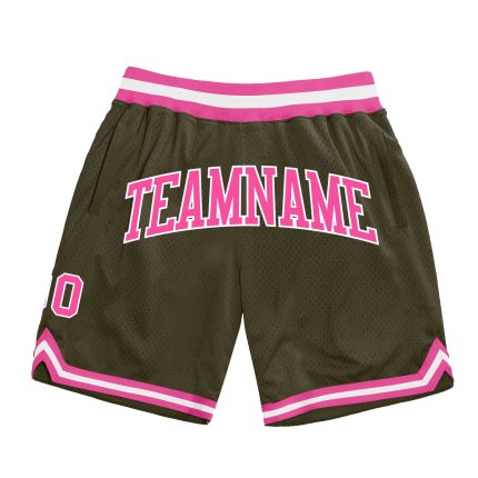 Personalized Olive Pink-White Authentic Throwback Salute To Service Basketball Shorts Team Custom Name and Number