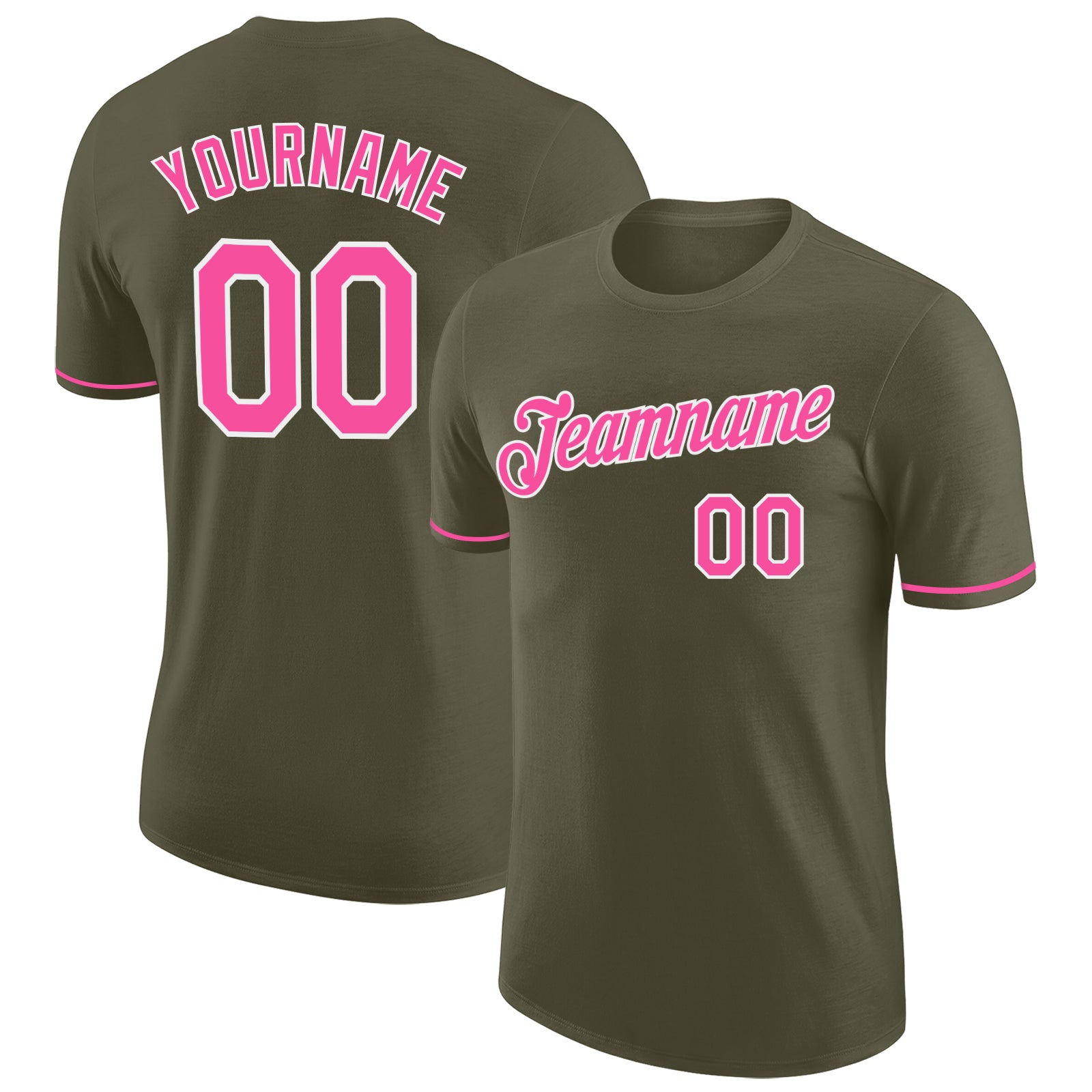 Personalized Olive Pink-White Performance Salute To Service T-Shirt Team Custom Name and Number