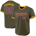 Personalized Olive Purple-Gold Authentic Throwback Salute To Service Baseball Jersey Team Custom Name and Number