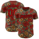 Personalized Olive Red-Black 3D Pattern Design Northeast China Big Flower Authentic Baseball Jersey Team Custom Name and Number