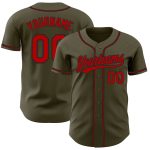 Personalized Olive Red-Black Authentic Salute To Service Baseball Jersey