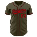 Personalized Olive Red-Black Authentic Salute To Service Baseball Jersey