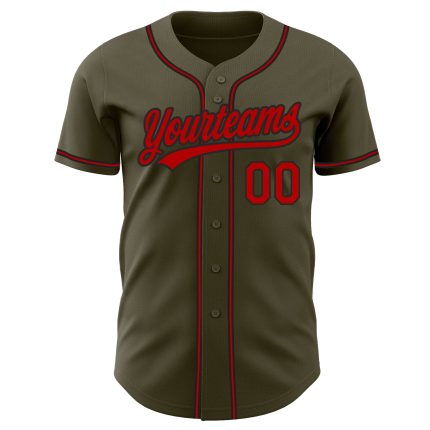 Personalized Olive Red-Black Authentic Salute To Service Baseball Jersey