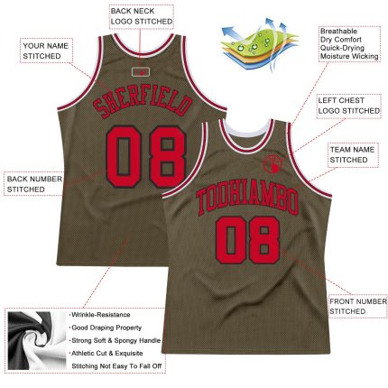 Personalized Olive Red-Black Authentic Throwback Salute To Service Basketball Jersey Team Custom Name and Number