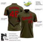Personalized Olive Red-Black Performance Vapor Salute To Service Golf Polo Shirt Team Custom Name and Number