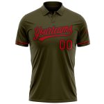 Personalized Olive Red-Black Performance Vapor Salute To Service Golf Polo Shirt Team Custom Name and Number