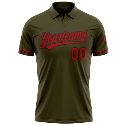 Personalized Olive Red-Black Performance Vapor Salute To Service Golf Polo Shirt Team Custom Name and Number