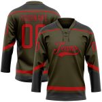 Personalized Olive Red-Black Salute To Service Hockey Lace Neck Jersey Team Custom Name and Number