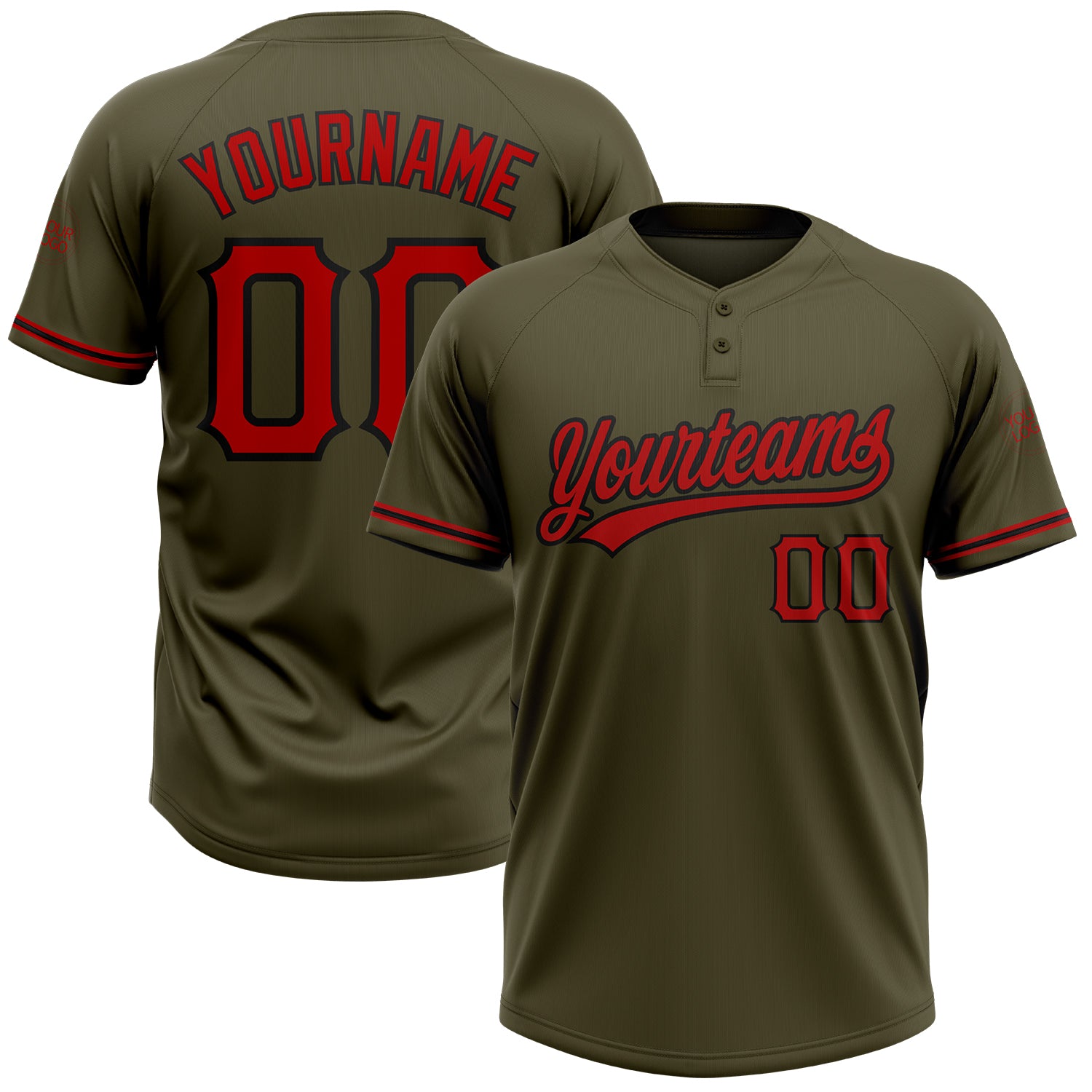 Personalized Olive Red-Black Salute To Service Two-Button Unisex Softball Jersey Team Custom Name and Number