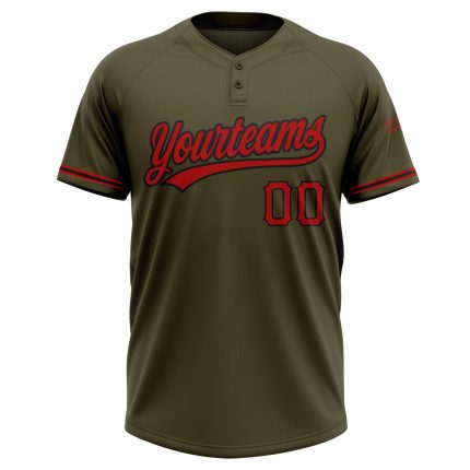 Personalized Olive Red-Black Salute To Service Two-Button Unisex Softball Jersey Team Custom Name and Number