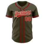 Personalized Olive Red-Cream Authentic Salute To Service Baseball Jersey