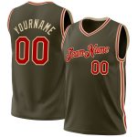 Personalized Olive Red-Cream Authentic Throwback Salute To Service Basketball Jersey