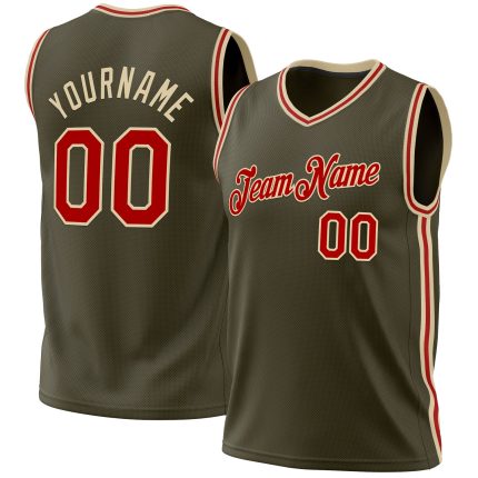 Personalized Olive Red-Cream Authentic Throwback Salute To Service Basketball Jersey