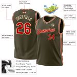 Personalized Olive Red-Cream Authentic Throwback Salute To Service Basketball Jersey