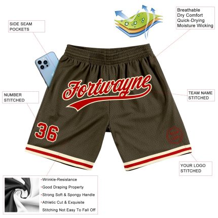 Personalized Olive Red-Cream Authentic Throwback Salute To Service Basketball Shorts