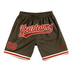 Personalized Olive Red-Cream Authentic Throwback Salute To Service Basketball Shorts