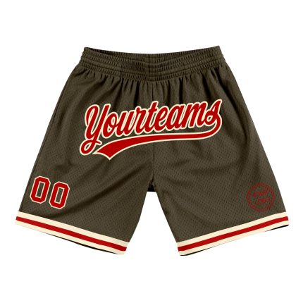 Personalized Olive Red-Cream Authentic Throwback Salute To Service Basketball Shorts