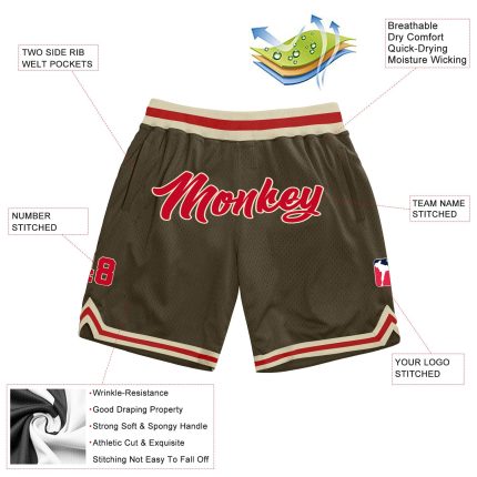 Personalized Olive Red-Cream Authentic Throwback Salute To Service Basketball Shorts Team Custom Name and Number