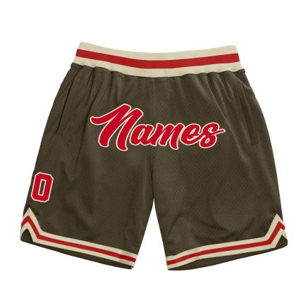Personalized Olive Red-Cream Authentic Throwback Salute To Service Basketball Shorts Team Custom Name and Number