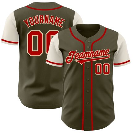 Personalized Olive Red-Cream Authentic Two Tone Salute To Service Baseball Jersey Team Custom Name and Number