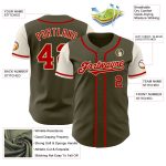 Personalized Olive Red-Cream Authentic Two Tone Salute To Service Baseball Jersey Team Custom Name and Number