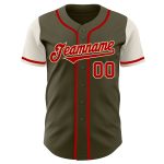 Personalized Olive Red-Cream Authentic Two Tone Salute To Service Baseball Jersey Team Custom Name and Number