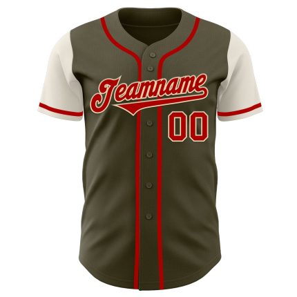 Personalized Olive Red-Cream Authentic Two Tone Salute To Service Baseball Jersey Team Custom Name and Number