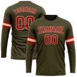 Personalized Olive Red-Cream Long Sleeve Performance Salute To Service T-Shirt Team Custom Name and Number