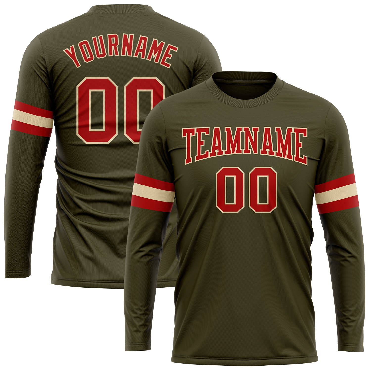 Personalized Olive Red-Cream Long Sleeve Performance Salute To Service T-Shirt Team Custom Name and Number