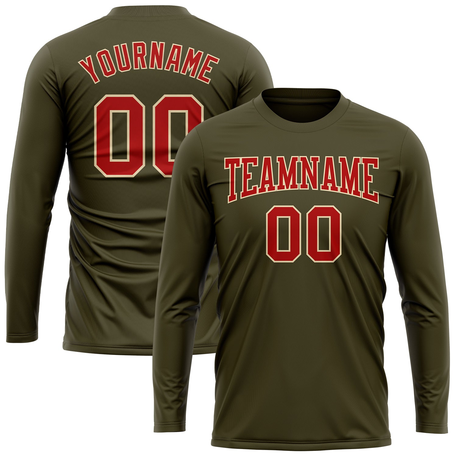 Personalized Olive Red-Cream Long Sleeve Performance Salute To Service T-Shirt Team Custom Name and Number Personalized Olive Red-Cream Long Sleeve Performance Salute To Service T-Shirt Team Custom Name and Number - Image 2