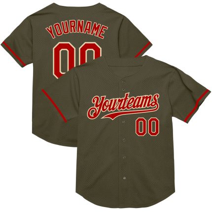 Personalized Olive Red-Cream Mesh Authentic Throwback Salute To Service Baseball Jersey Team Custom Name and Number