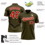 Personalized Olive Red-Cream Performance Vapor Salute To Service Golf Polo Shirt Team Custom Name and Number
