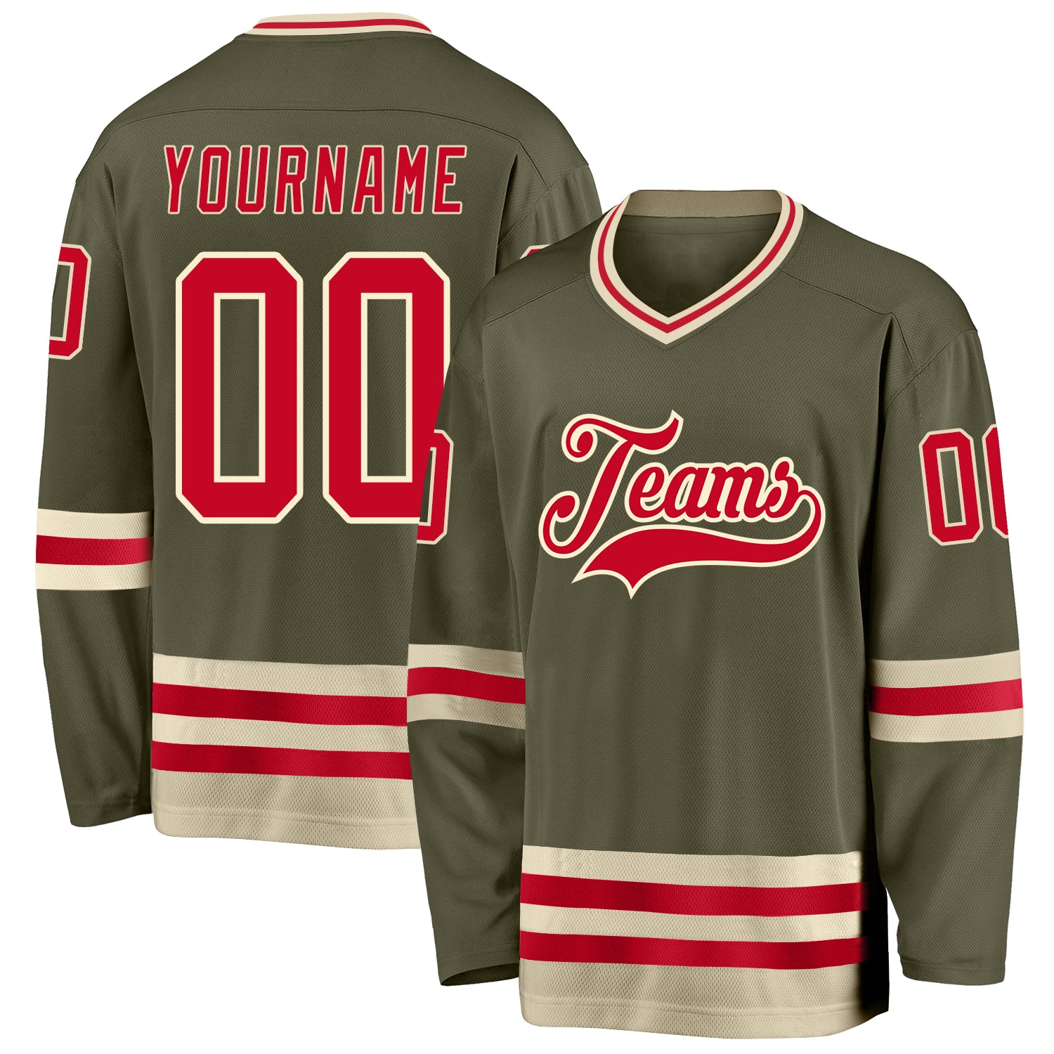 Personalized Olive Red-Cream Salute To Service Hockey Jersey Team Custom Name and Number