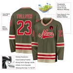 Personalized Olive Red-Cream Salute To Service Hockey Jersey Team Custom Name and Number