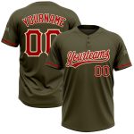 Personalized Olive Red-Cream Salute To Service Two-Button Unisex Softball Jersey Team Custom Name and Number