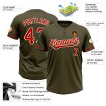 Personalized Olive Red-Cream Salute To Service Two-Button Unisex Softball Jersey Team Custom Name and Number