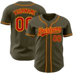 Personalized Olive Red-Gold Authentic Salute To Service Baseball Jersey