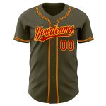Personalized Olive Red-Gold Authentic Salute To Service Baseball Jersey