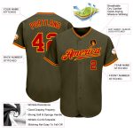 Personalized Olive Red-Gold Authentic Salute To Service Baseball Jersey Team Custom Name and Number