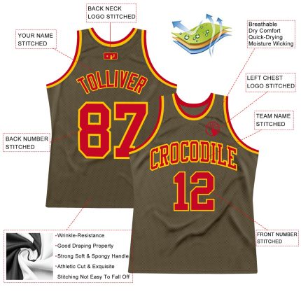 Personalized Olive Red-Gold Authentic Throwback Salute To Service Basketball Jersey Team Custom Name and Number